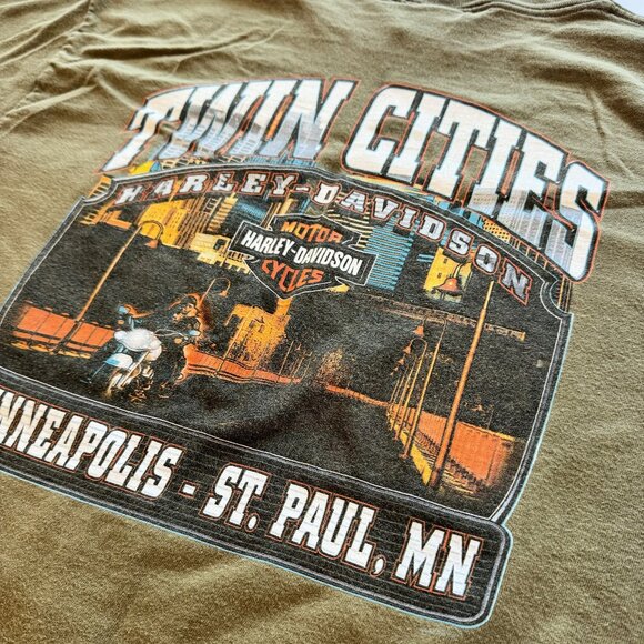 Vintage Y2K Harley Davidson 2006 Twin Cities Minneapolis MN Army Green Large Tee - Picture 1 of 6